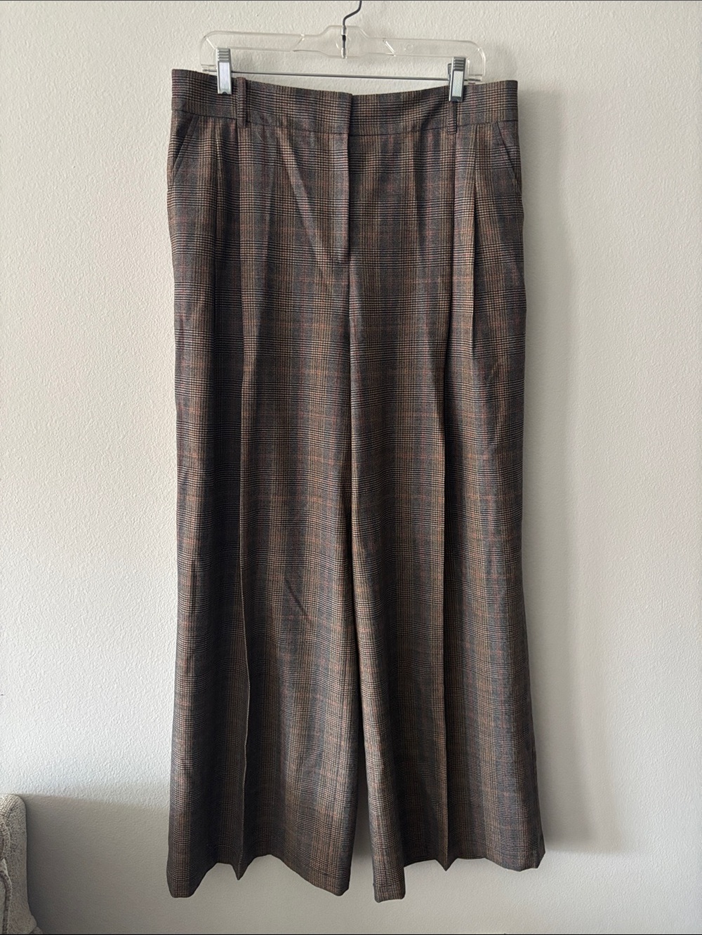Lafayette 148 Virgin Wool Wide Leg Plaid Trousers